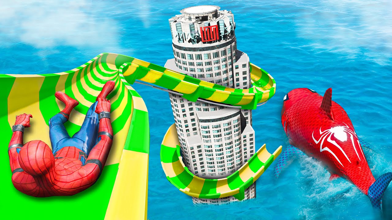 GTA 5 SPIDER SHARK - Water Slides with SPIDERMAN - Water Ragdolls (Euphoria Physics) #2