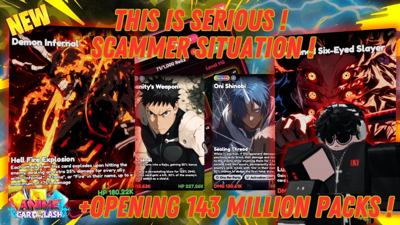 GIVEAWAY SCAMMER! + I Opened 143 MILLION PACKS In Anime Card Clash!! (Roblox)