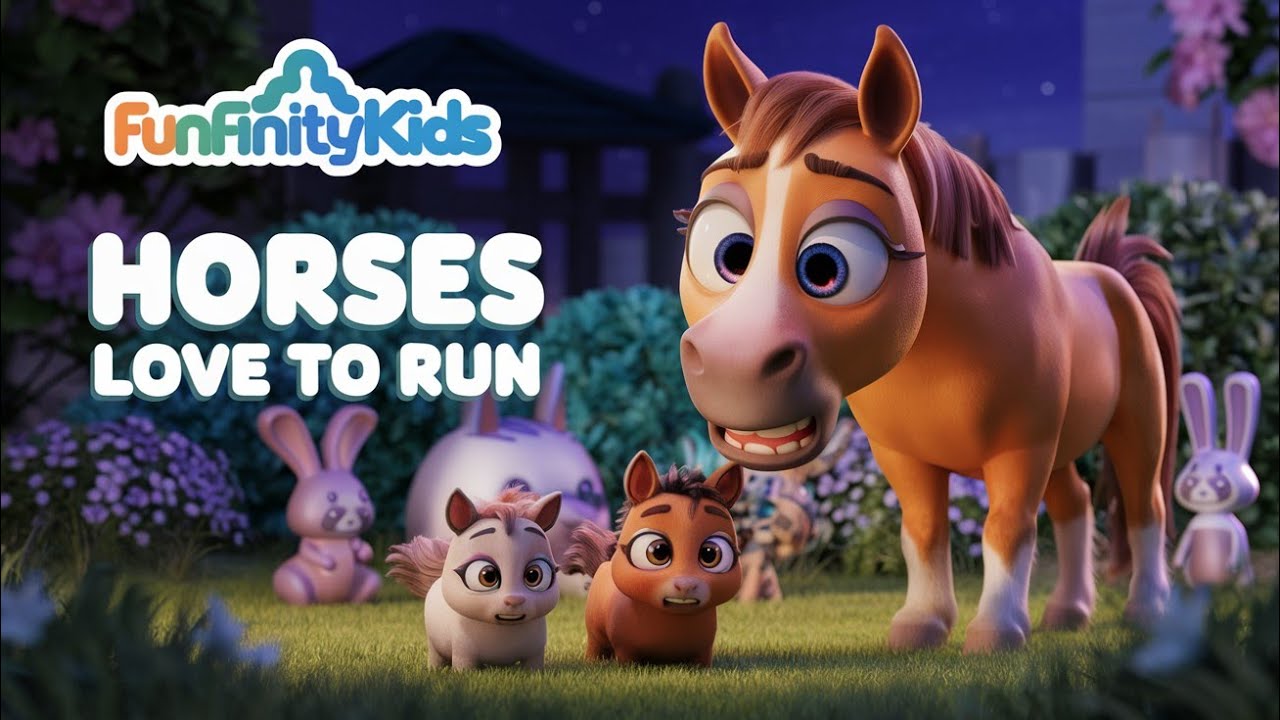 Horses Love to Run | Fun Farm Animal Song for Kids | fun animation song for kids | funfinity Kids