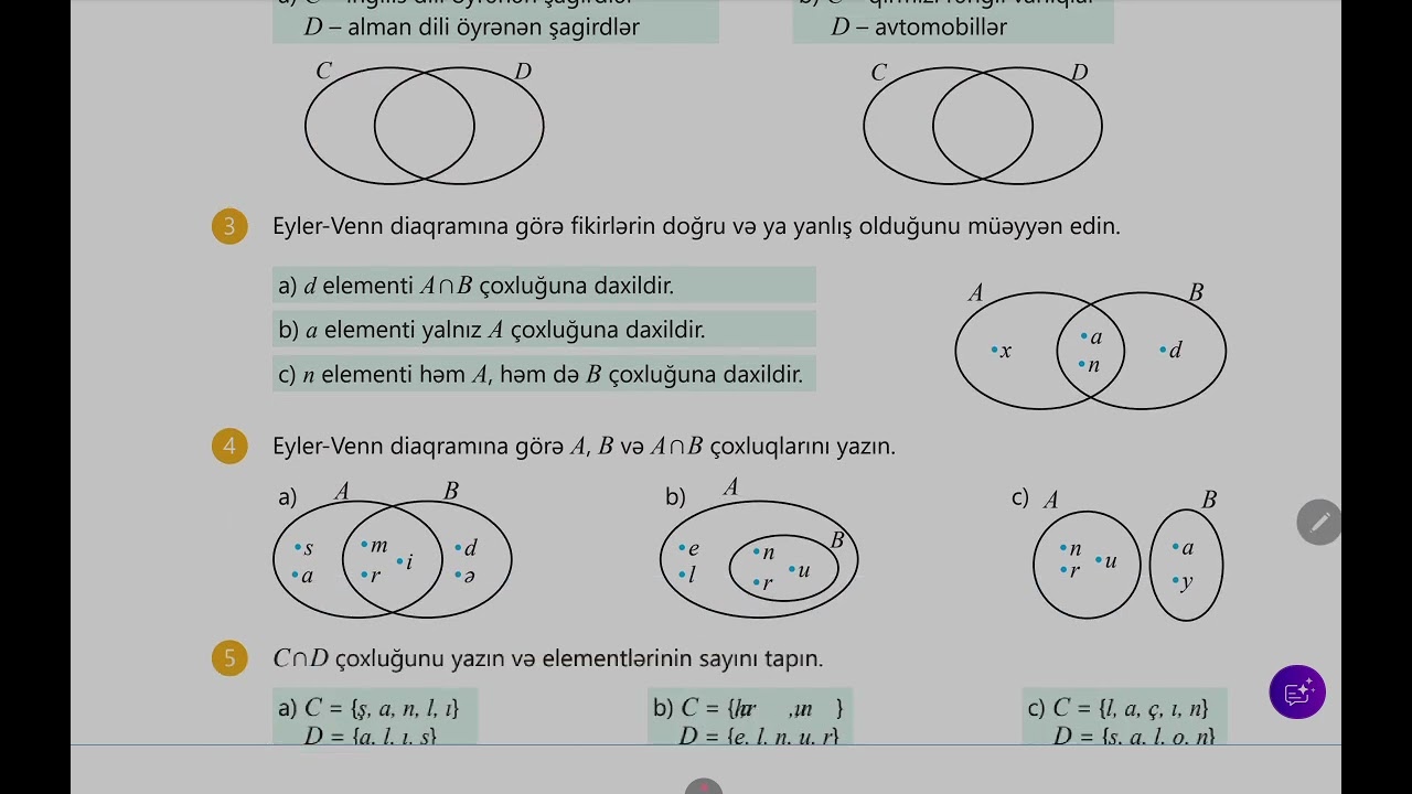 6-cı sinif riyaziyyat. Çoxluqların kəsişməsi