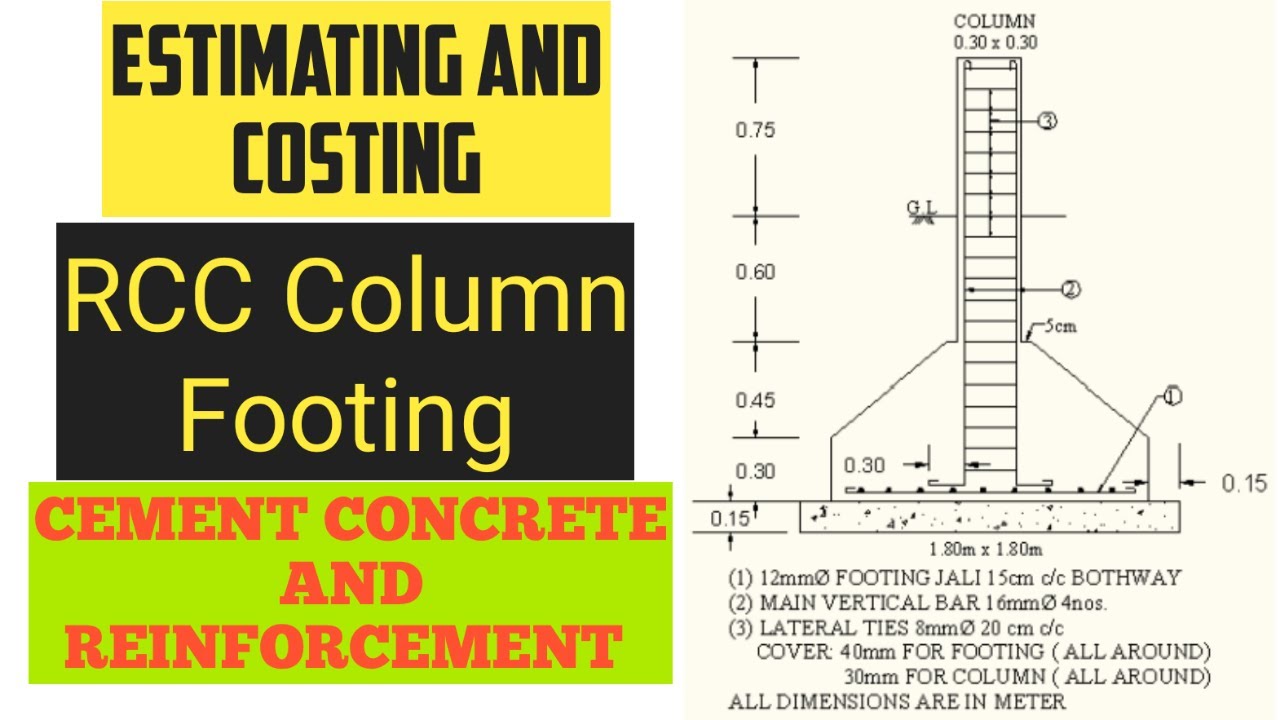 RCC Column Footing | How to Calculate Quantity of Steel and Cement Concrete | Estimating and Costing