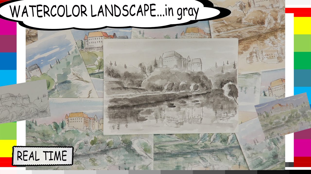Акварельный пейзаж в реальном времени — черно-белый — ахроматический / likovni123