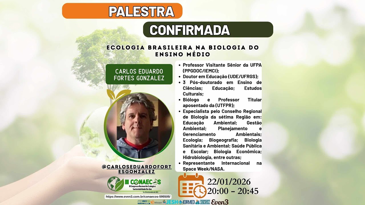 Palestra: Ecologia brasileira na Biologia do Ensino médio