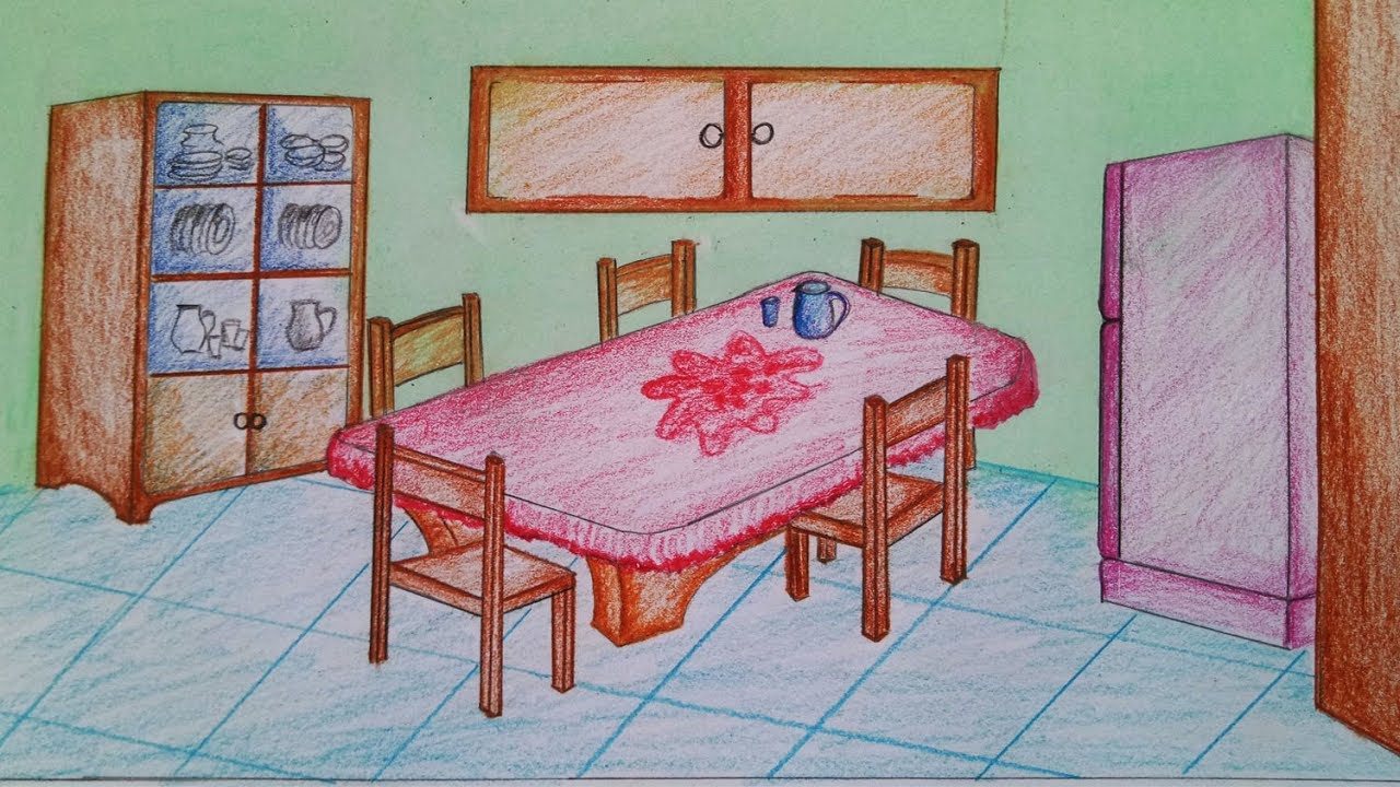 How to draw Dining Room.Step by step(easy draw)