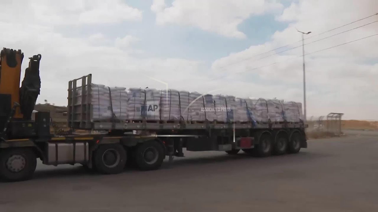 Trucks with aid arrive at Israel's Kerem Shalom crossing