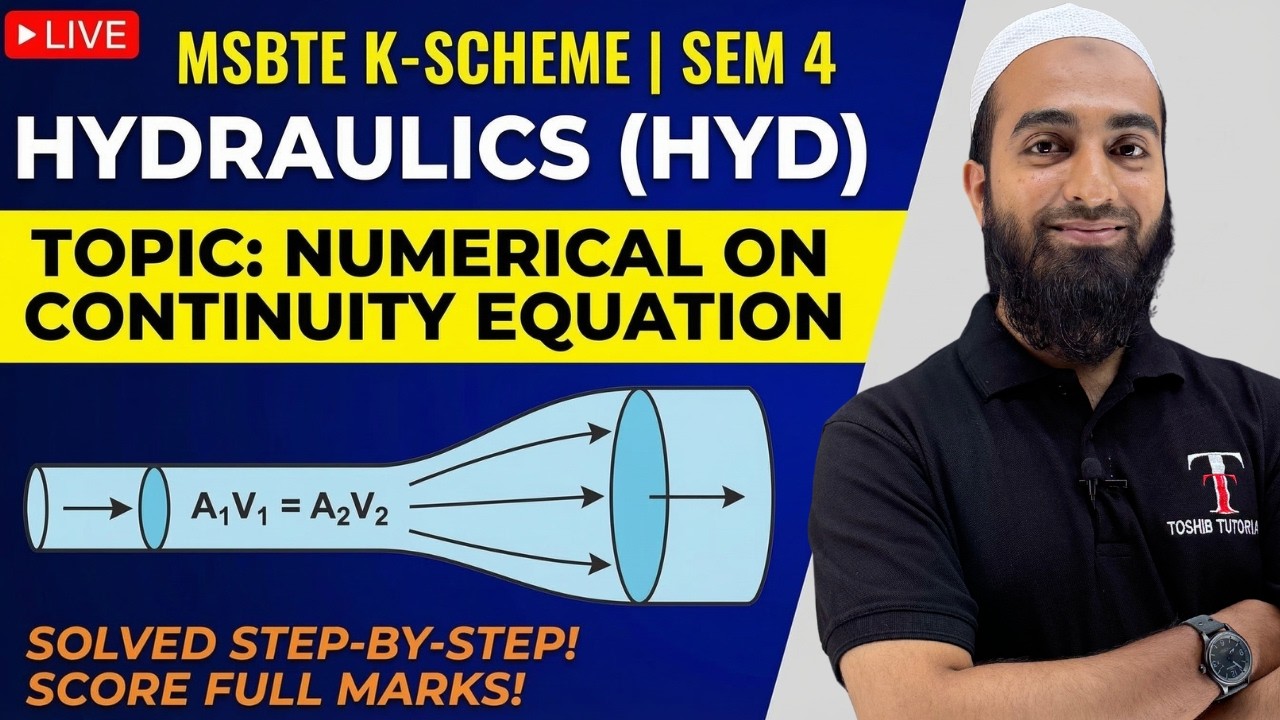 Numerical on CONTINUITY EQUATION I HYDRAULICS I HYD | MSBTE | Toshib Tutorials