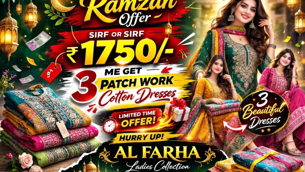 SIRF 1750 ME MILENGE 3 BEHTAREEN DRESS SPECIAL RAMZAN OFFER😍🎉❤️‍🔥 AL FARHA LADIES COLLECTION 