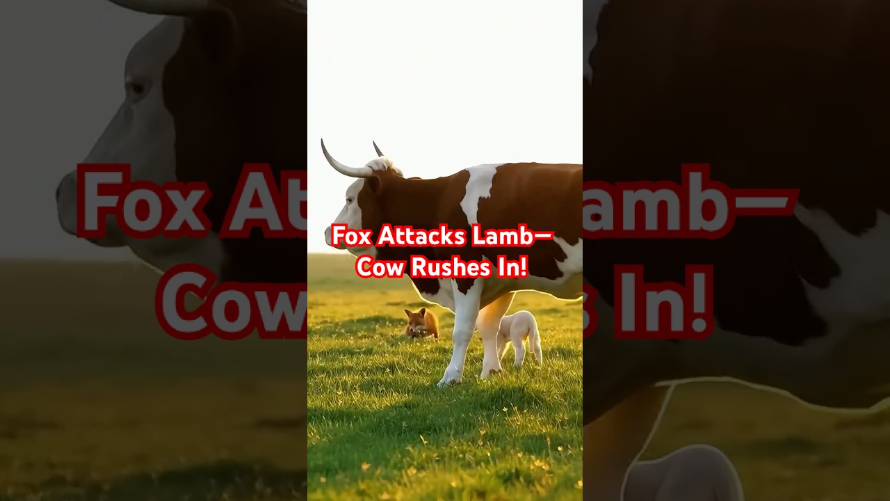 A fox tried to attack a lamb… until a brave cow stepped in to protect it 🐮🦊🐑🔥
