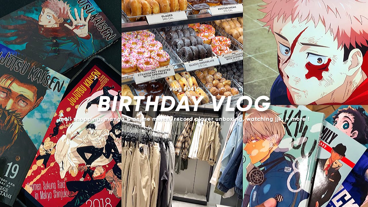 birthday vlog: mall shopping, manga & anime merch, record player unboxing, watching jjk, + more !