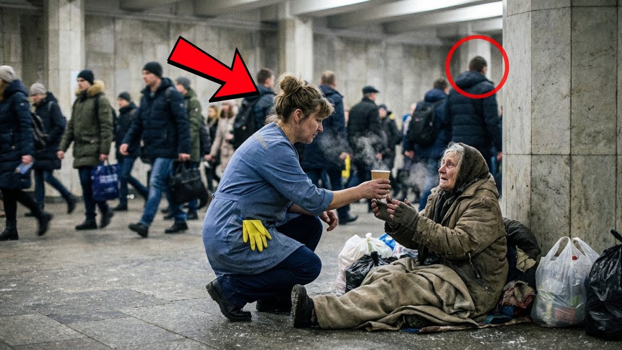 Tłum mijał zamarzającą matkę na dworcu... Syn ją porzucił, ale Sprzątaczka podała jej gorącą dłoń