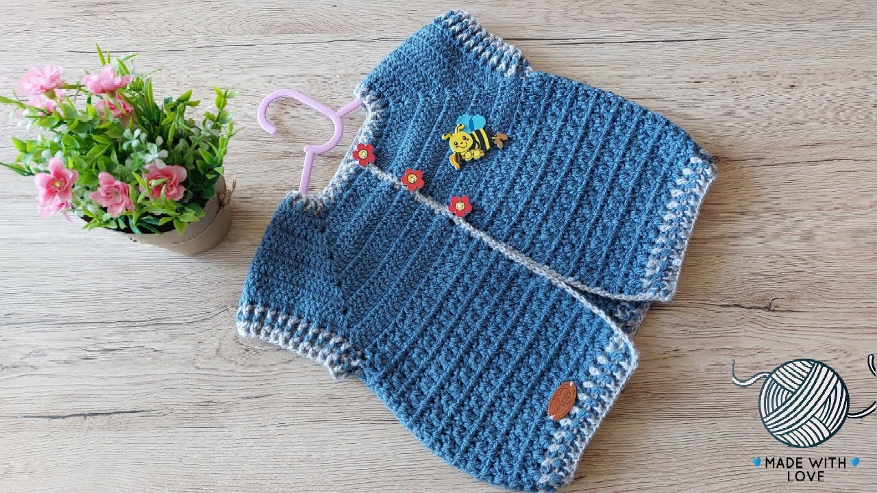 Crochet jacket for children without sleeves - جاكيت كروشيه للأطفال دون أكمام
