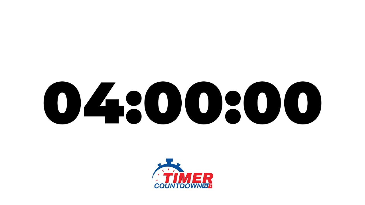 4 Hour Timer | White Screen Countdown with Alarm