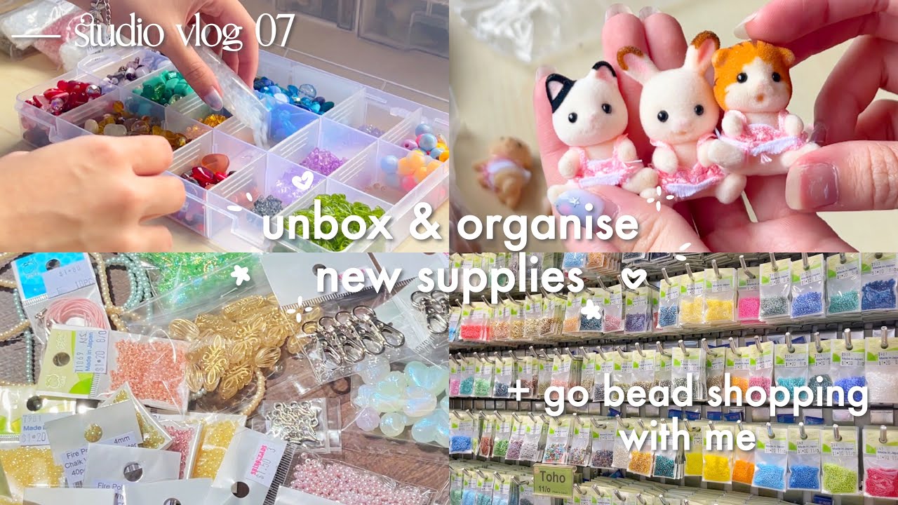 STUDIO VLOG 07 ✸ unboxing and organising new supplies, go bead shopping with me | ASMR