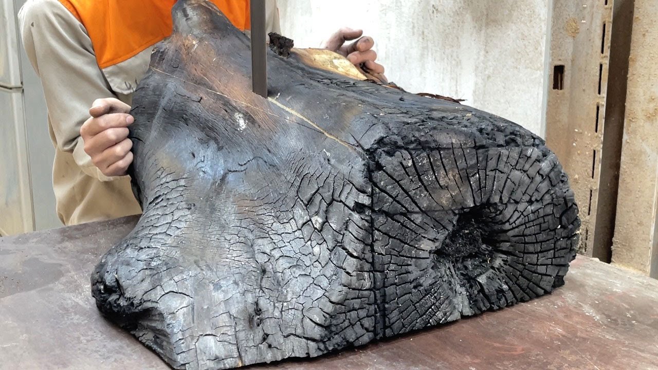 Amazing Woodworking Skills Of A Young Carpenter From Burnt Wood // Beautiful Checkered Table Design