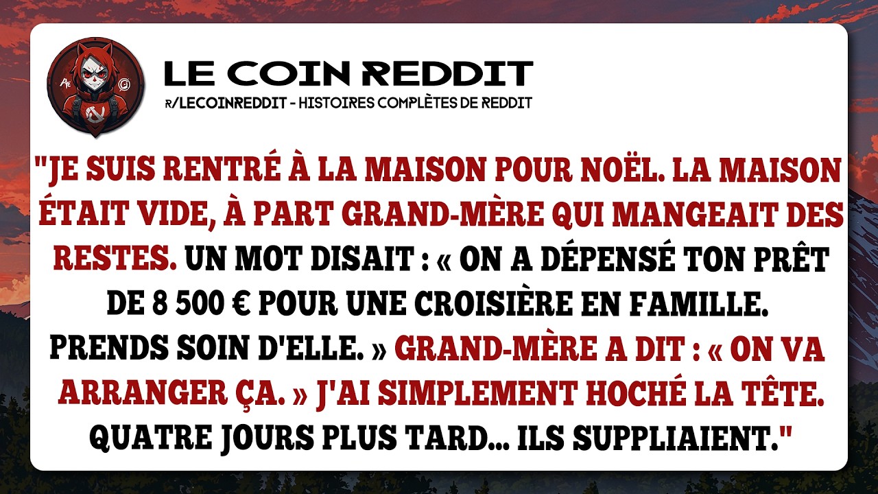Je suis rentré à la maison pour Noël. La maison était vide à part Grand-mère qui mangeait des restes