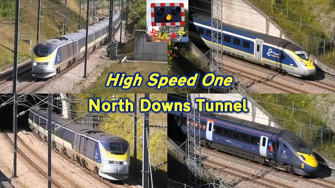 Fast trains on High Speed One (HS1) at the North Downs Tunnel, Kent