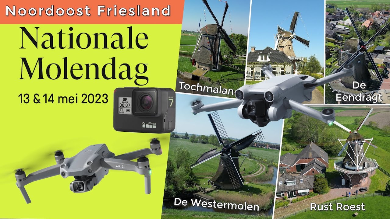 Nationale molendag 13 mei 2023 noordoost friesland dronebeelden van DJI Air 2S en Mini 3 Pro in 4k