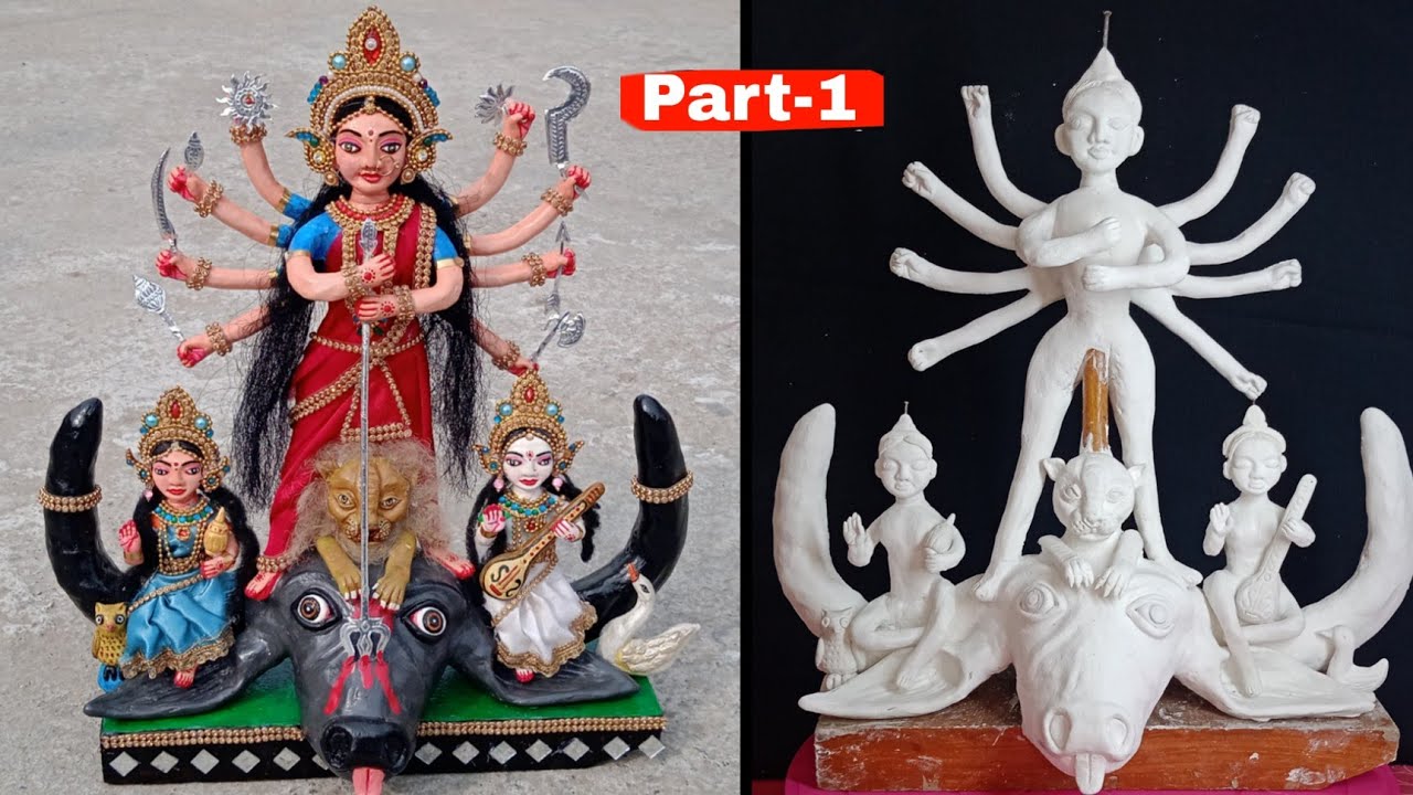 दुर्गाजी की मूर्ति कैसे बनाए/Miniature durga idol making at home/how to make durga idol at home(P-1)