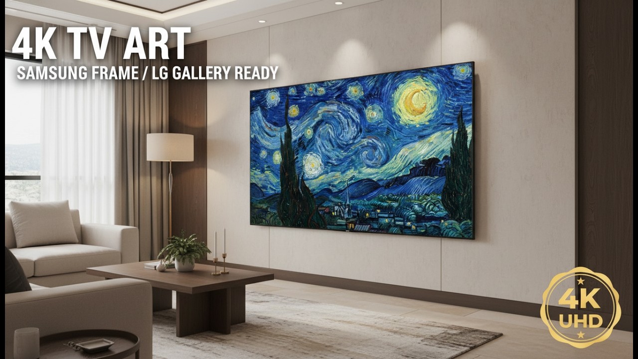 4K TV Art | Van Gogh Starry Night Style Oil Painting | Virtual Window Ambient Decor