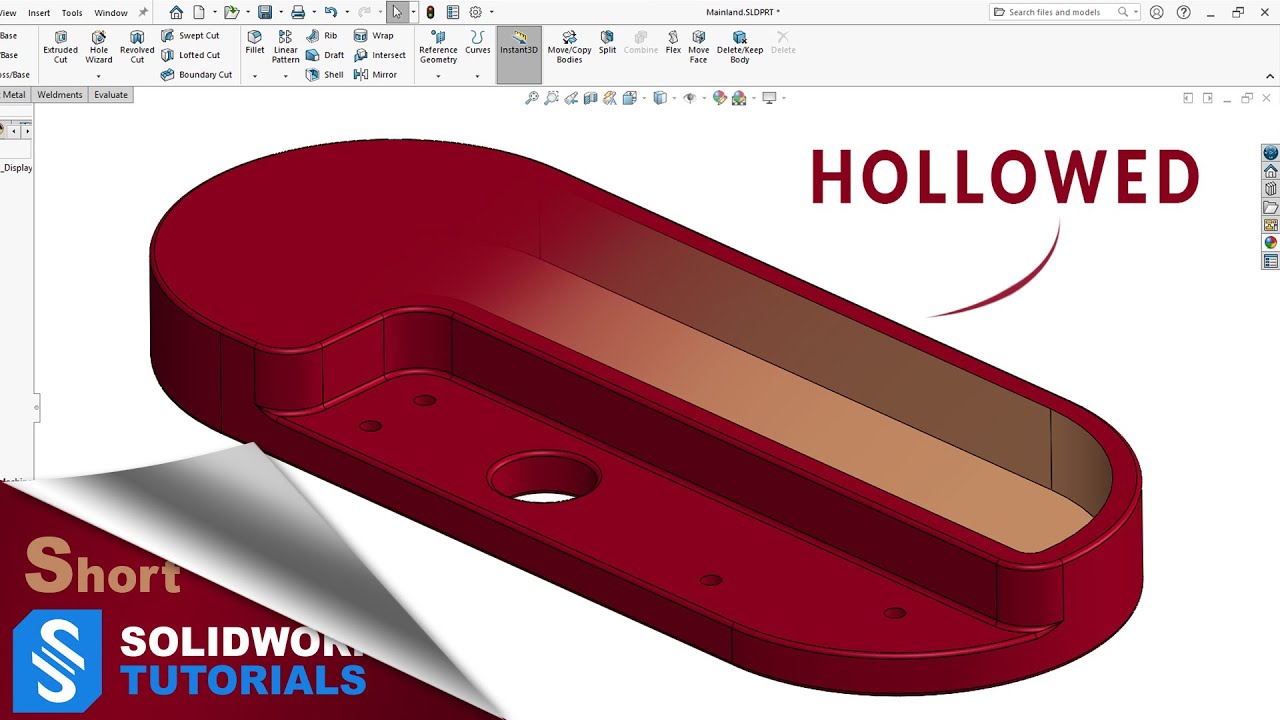 How to Hollow shell a part in SolidWorks