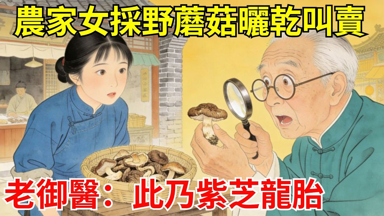 農家女採野蘑菇曬乾叫賣，藥鋪老闆踢翻籃子！老禦醫拾菇焚香跪拜：此乃紫芝龍胎，能續皇上三年壽！禁軍提燈挨戶搜人！#故事頻道#聽書#民間故事#說書#善有善報#爽文