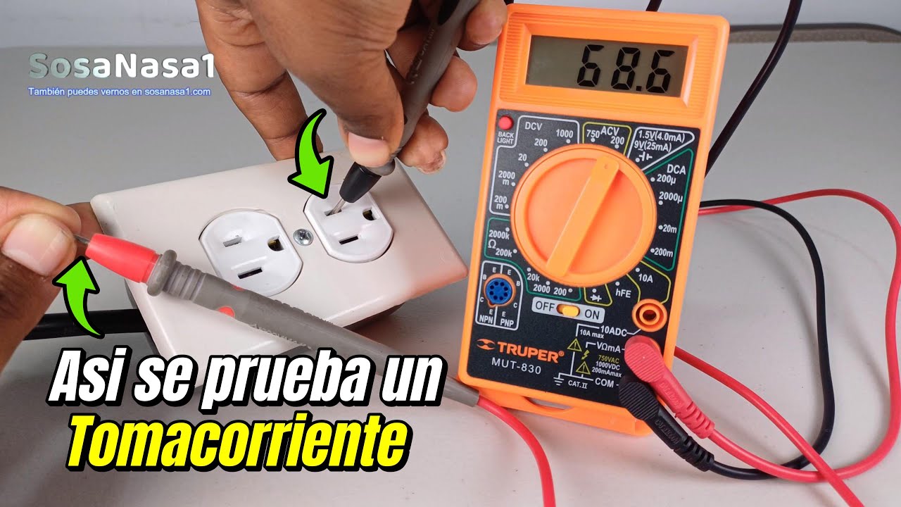 Como probar tomacorriente usando el multimetro (prueba de linea fase y de linea neutro)