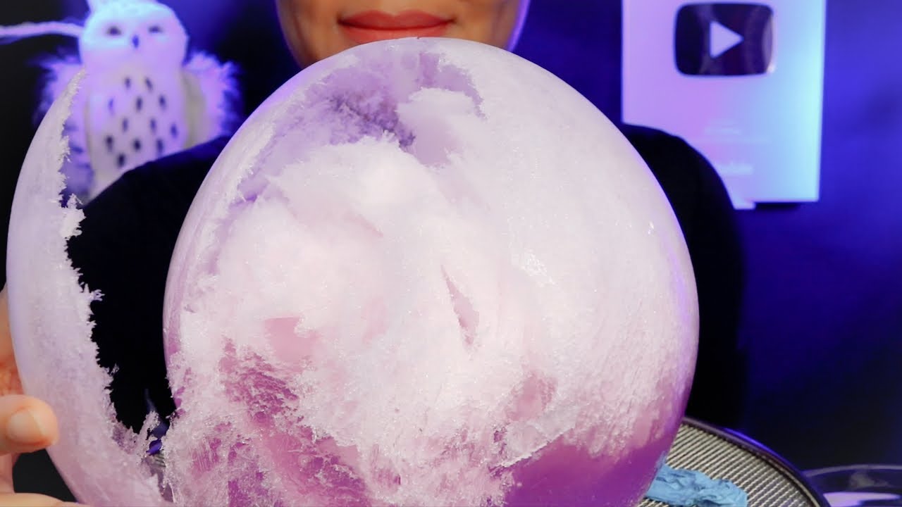ASMR PINK COTTON ICE BALLOON/ ICE EATING/JUST BITES @15:23