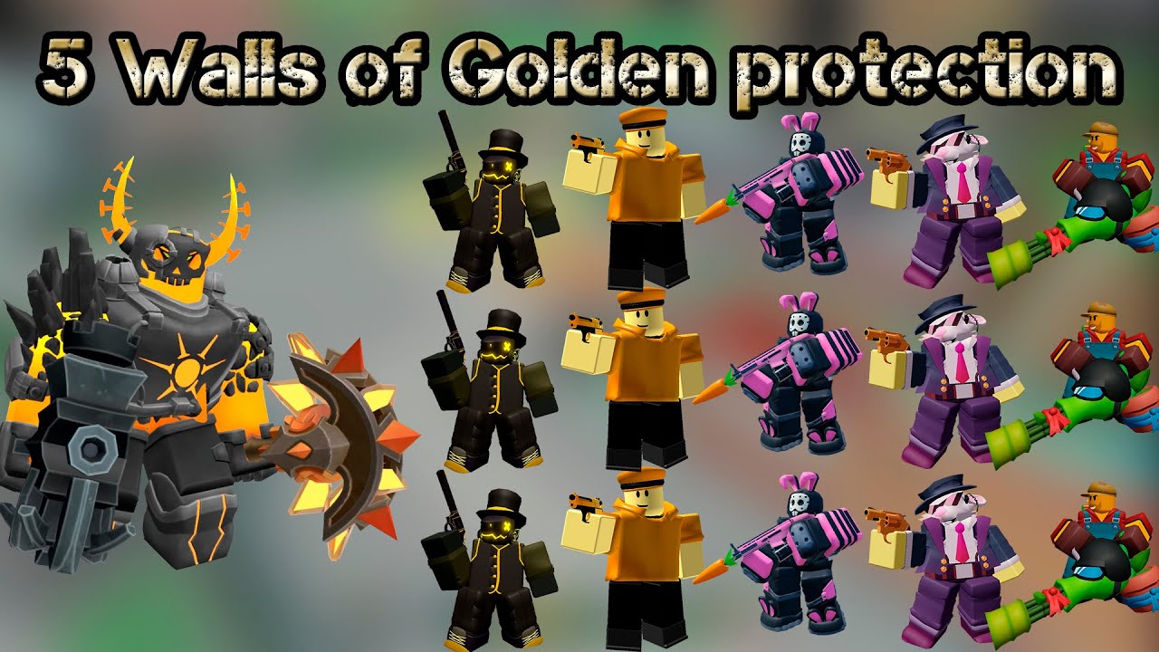 5 Walls of Golden protection Roblox Tower Defense Simulator