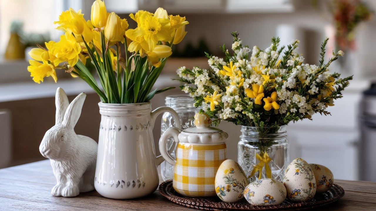 Farmhouse Easter Decor Ideas | Magnolia Style Spring Home with Pastel Eggs, Bunnies & Gingham Charm