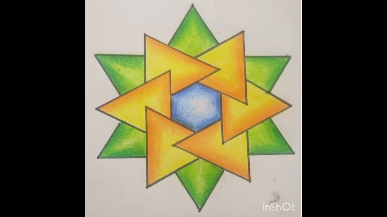 Simple 3D  view Star kolam,  muggu,  rangoli, rangavalli,street art......