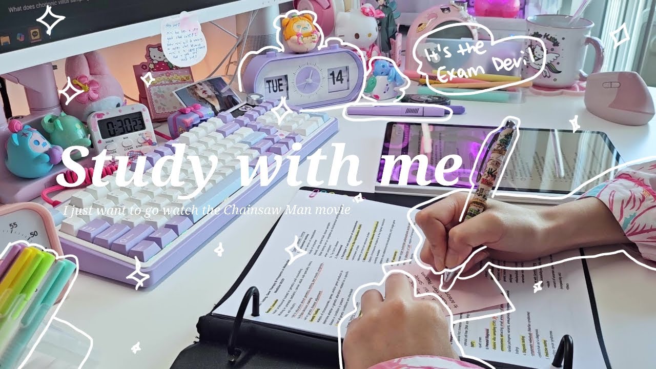 Study with me for 1 hour | I'm going to go watch a movie after this exam | white noise, no bgm