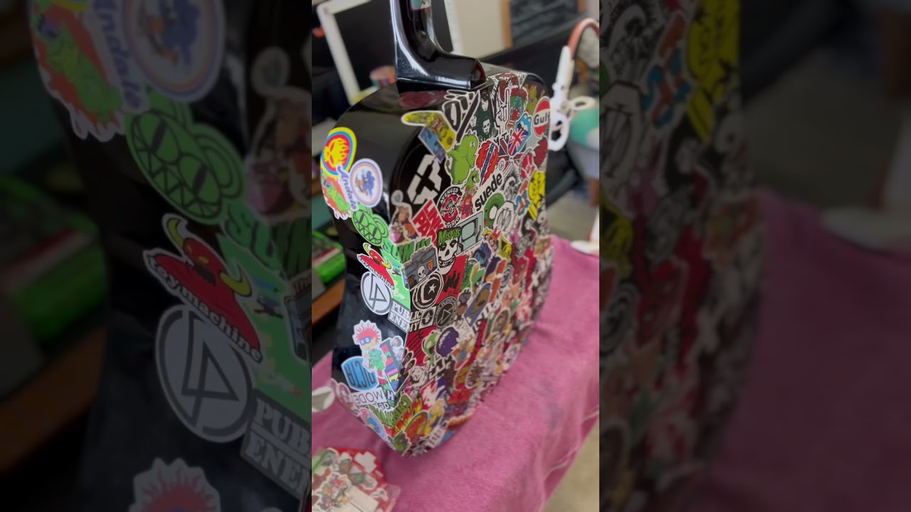 This is fun #customguitar #customguitars #guitar #artist #stickerbomb