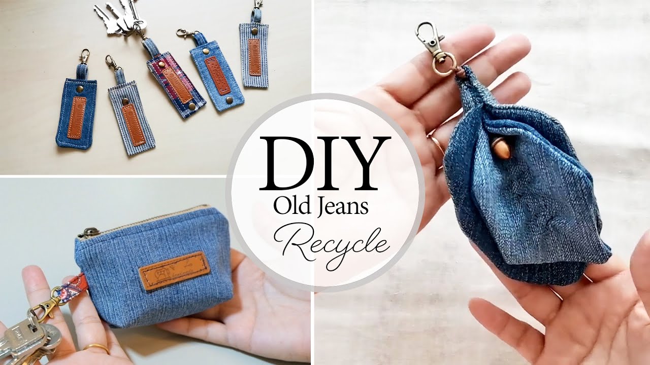 3 ideas for making simple keychains from old jeans. #diy #reuse #handmade #sewing
