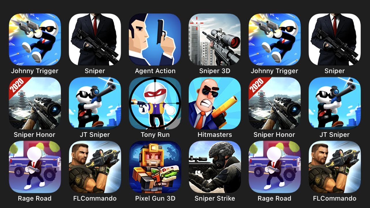 Johnny Trigger, Sniper, Agent Action, Sniper 3D, Sniper Honor, JT Sniper, Tony Run, Hitmasters....
