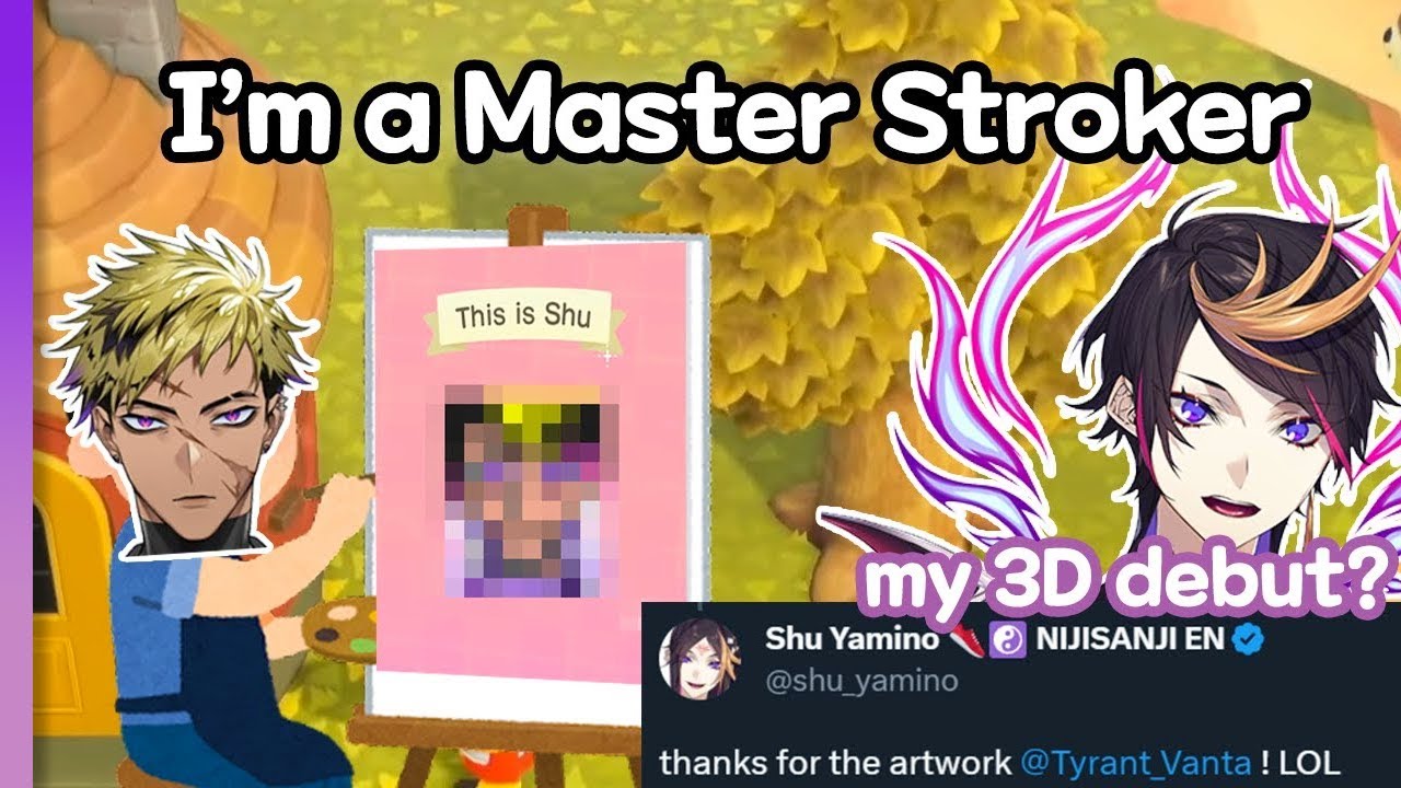 Vantacrow 'Artist' Bringer drew Shu's schedule art in Animal Crossing | NIJISANJI EN Clip