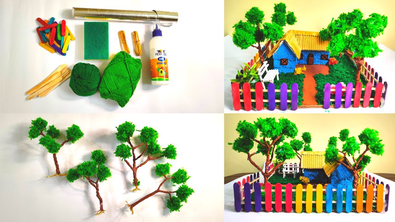 Home model for school project | How to make artificial trees | Easy Science project | Model Scenery