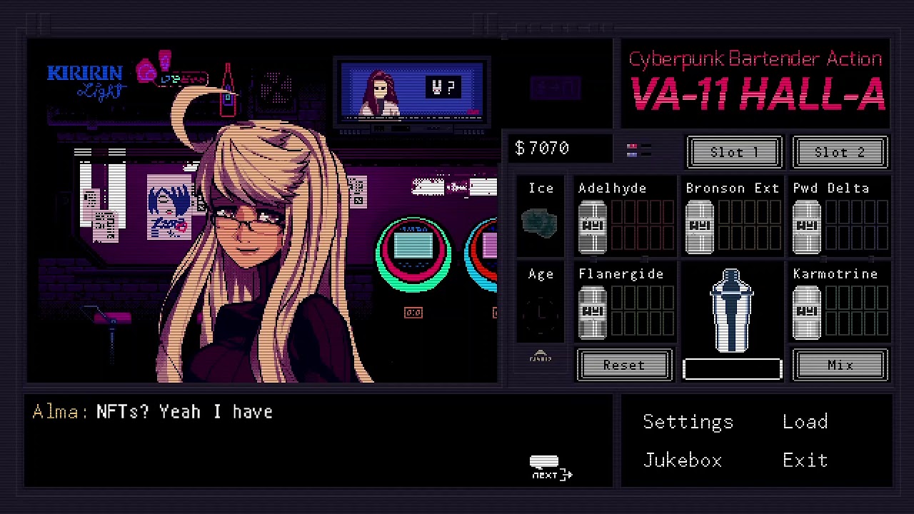 Alma Armas talks about NFTs (VA-11-hall-a)