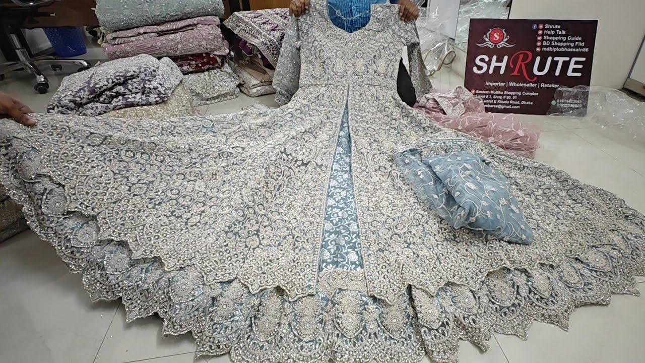 Luxury bridal front cut gown full body stone work trendy light colour bridal wear ব্রাইডাল গাউন ২০২৫