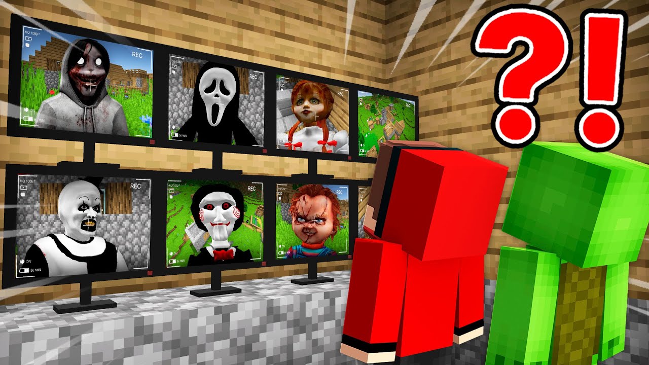 JJ and Mikey Watching for HORROR MANIAC FAMILY on CAMERAS in Minecraft! - Maizen