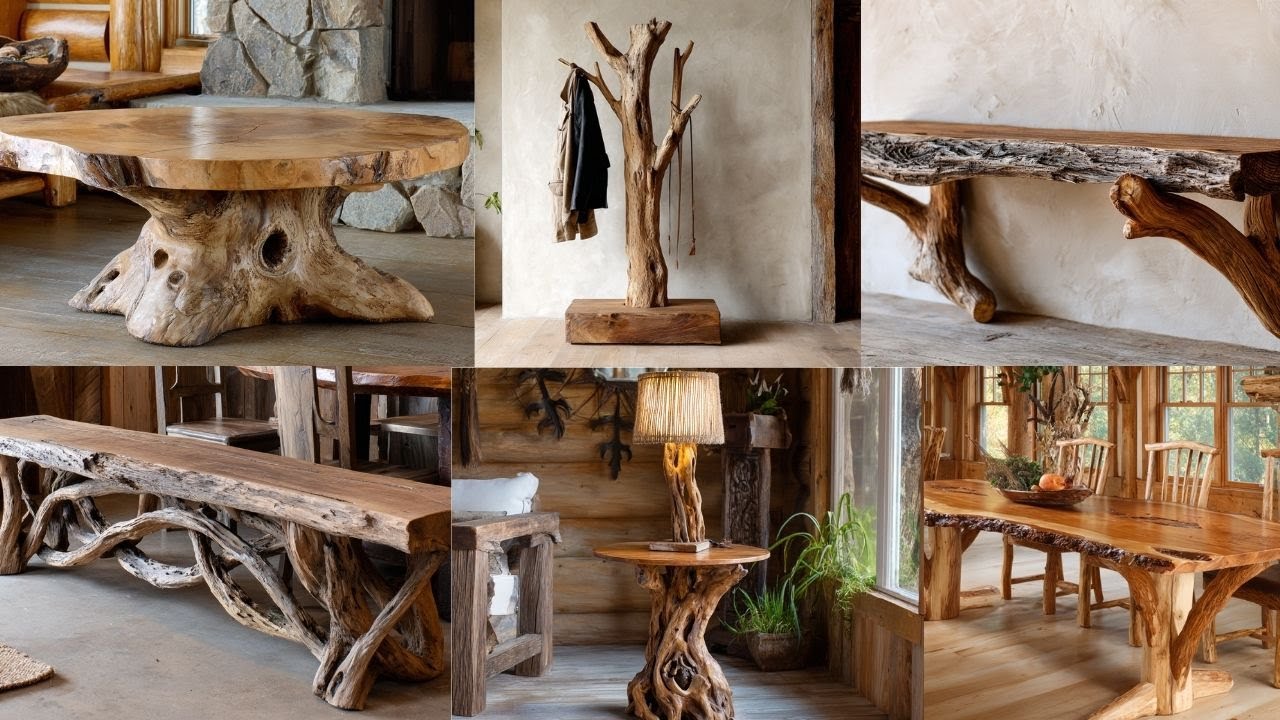 Natural Wood Sculpture Decor Ideas | DIY Rustic Furniture with Roots and Live Edge