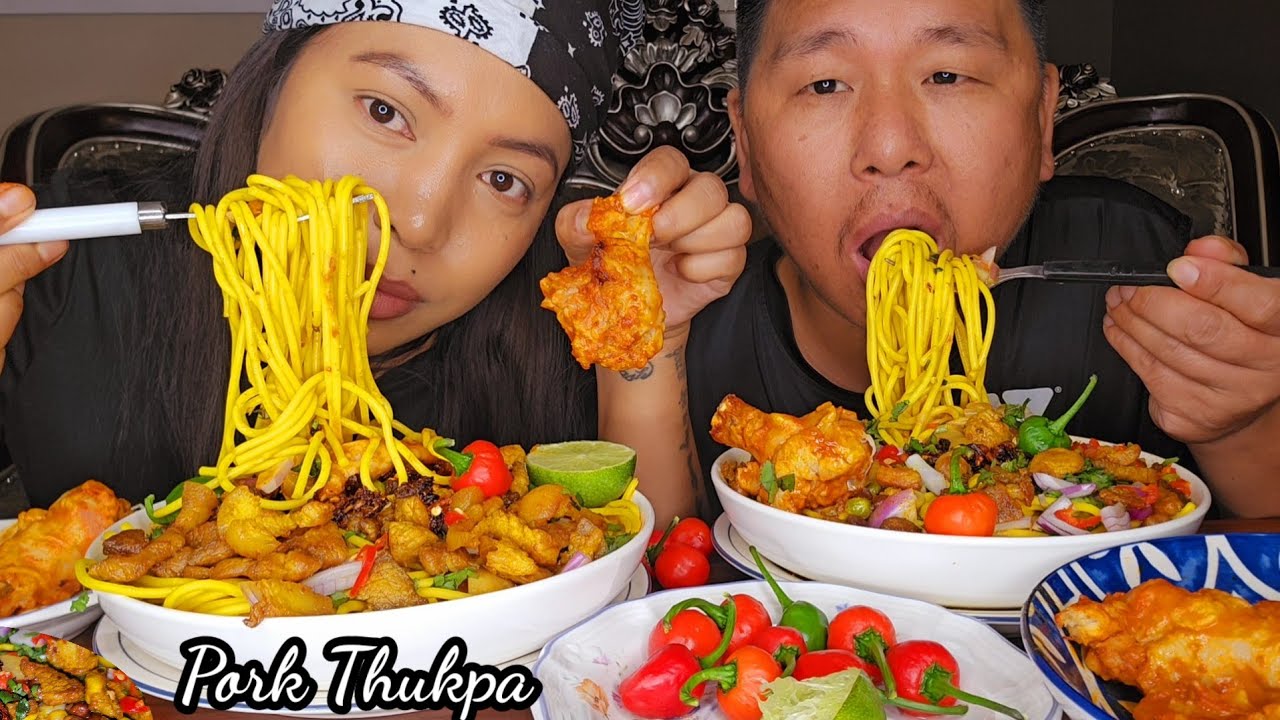 #spicy Pork Thukpa With Chicken Drumstick/Spicy Chicken Wings/Bari Ko Organic Dallekhursani/Mukbang🥵