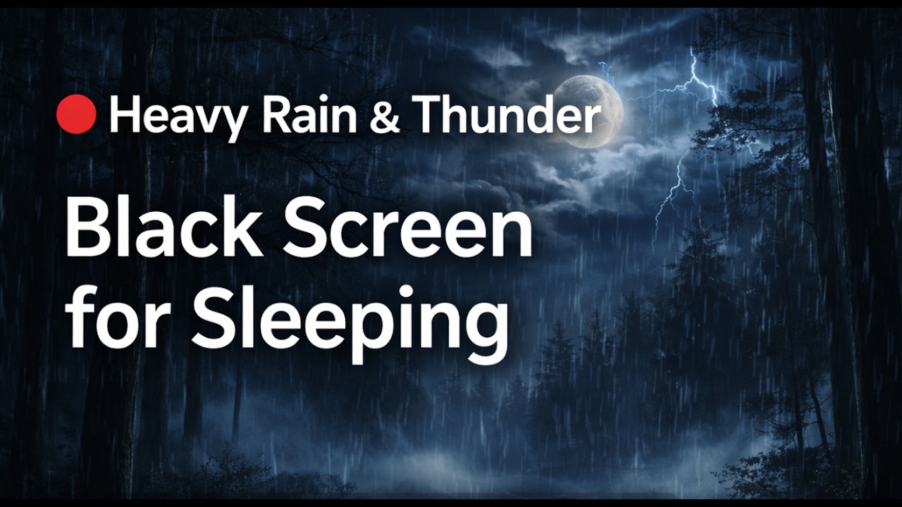 🔴 Heavy Rain & Thunder Sounds Black Screen for Deep Sleep (No Ads)