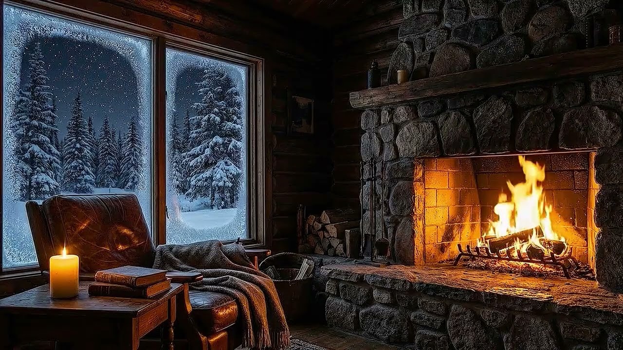 Silent Winter Night in a Cozy Cabin 🌌 Loud Crackling Fireplace Sounds for Deep Sleep 3 Hours