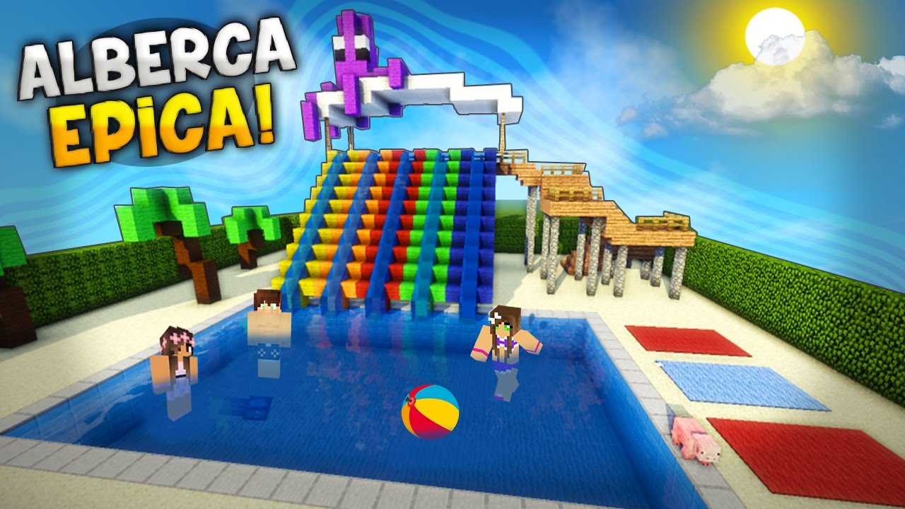 MINECRAFT: COMO HACER UNA EPICA ALBERCA CON +5 TOBOGANES! | EN VERDAD QUEDA EPICO PARA TU CASA