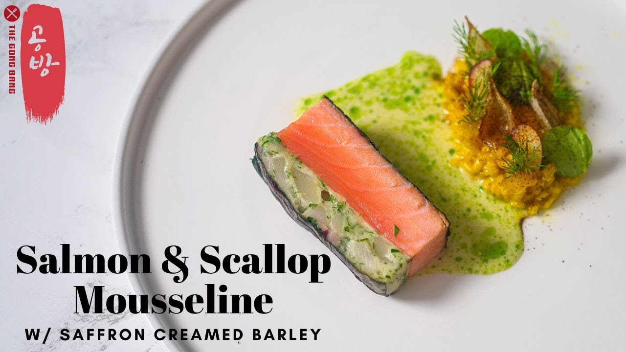 Fine Dining Recipe: Salmon, Scallop Mousseline, Saffron Creamed Barley & Vermouth sauce!