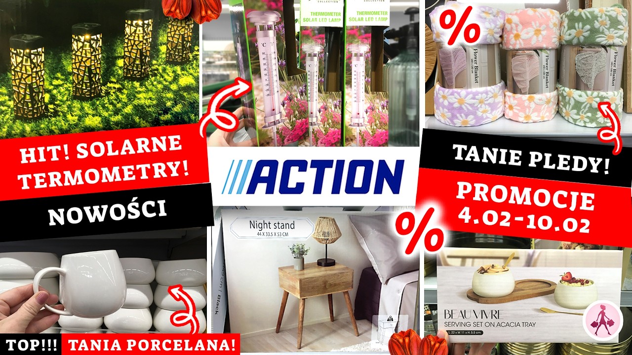 ACTION Solarne termometry! 😍  Promocje 4.02-10.02 🔥🔥🔥 Tanie pledy 😱 Dużo do kuchni 😍