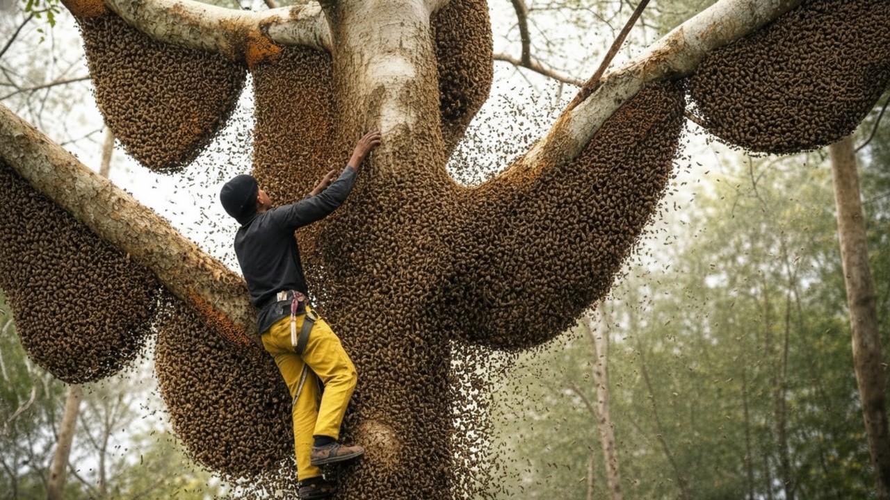 Surrounded by the Most Dangerous Wild Bees  Extreme Honey Harvesting Documentary