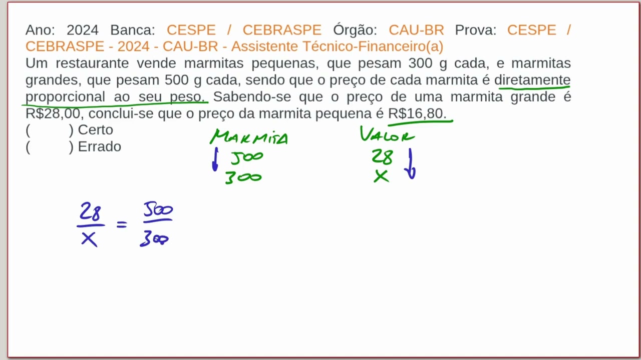 BANCA CESPE Questão de Matemática Básica Resolvida Passo a Passo  Concursos 2024 2