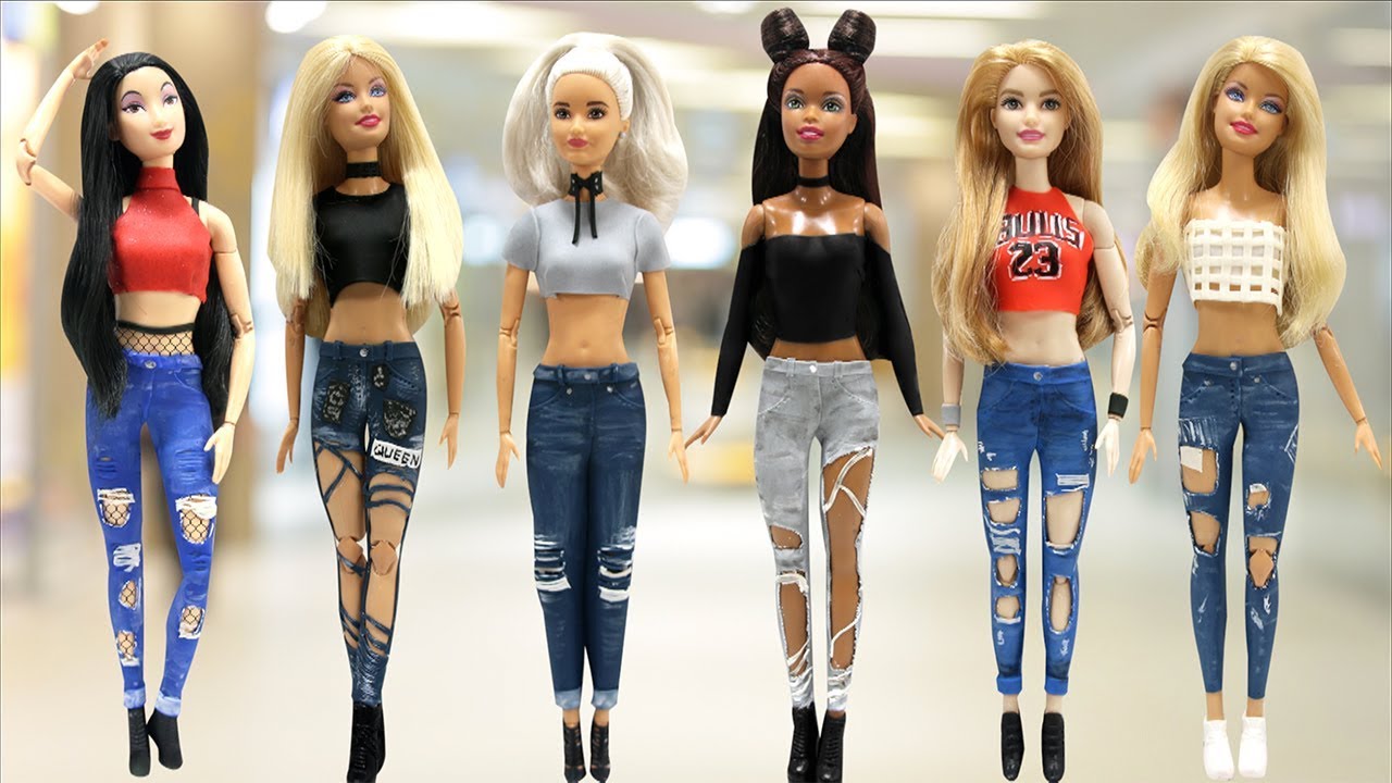 Play Doh Ripped Jeans Destroyed Jeans Barbie Dolls and Disney Princess Mulan Doll Inspired Costumes