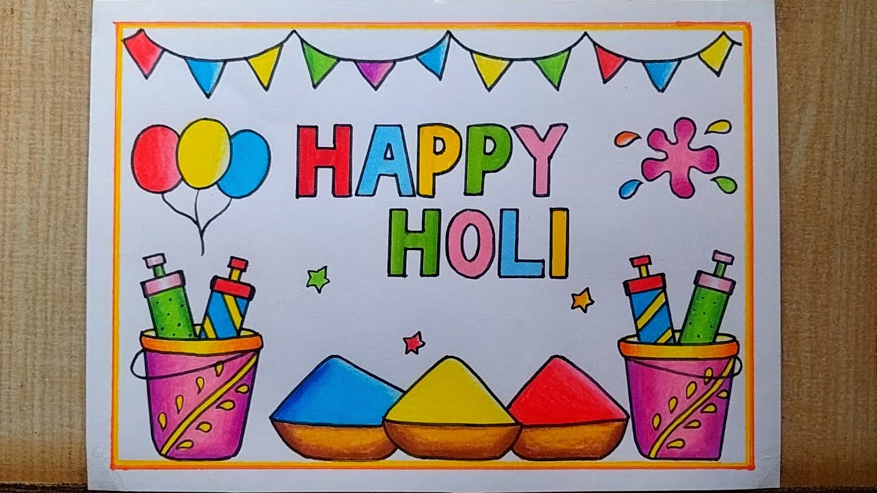 Holi drawing easy| Happy Holi poster drawing| Holi festival drawing| Holi special Colours drawing